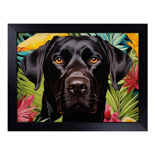 Lap Tray with Bean Bag Cushion, Labrador Retriever Contemporary Art - Handmade in the UK, Raised Wooden Edge, Padded Cushion, Heat-Resistant Wipe-Clean Surface, for Meals, Laptops and Crafts