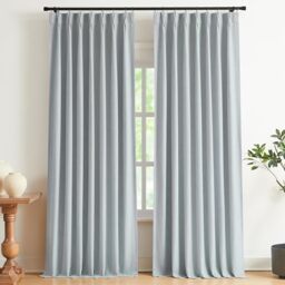 "Vision Home Pinch Pleated Full Blackout Curtains Linen Blended Room Darkening Window Curtains 84 inch for Living Room Bedroom Thermal Insulated Pinch Pleat Drapes with Hooks 2 Panel 40""Wx84""L,Blue Fog"