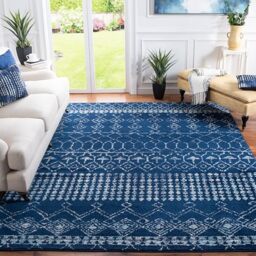 SAFAVIEH Boho Rug for Living Room, Dining Room, Bedroom - Tulum Collection, Short Pile, in Ivory and Turquoise, 91 X 152 cm
