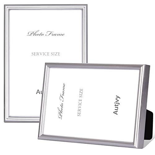 Autjvy 6x8 Picture Frame set of 2 Matte Silver Modern Simple Thin Aluminum Metal Photo Frame with HD Real Glass, Display for Tabletop and Wall Collage. (2 Pack)