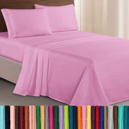 Elegant Comfort Luxurious 1500 Premium Hotel Quality Microfiber Three Line Embroidered Softest 4-Piece Bed Sheet Set, Wrinkle and Fade Resistant, Twin/Twin XL, Light Pink