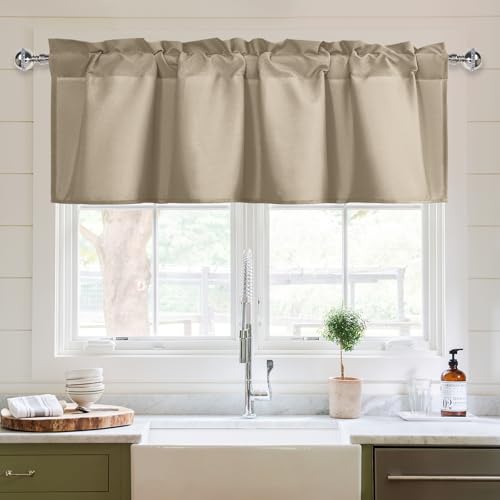 XWZO Kitchen Valances Curtains for Windows Living Room Bedroom Bathroom Toppers Farmhouse Style Rustic Dinning Room Thermal Insulated Rod Pocket, W52 x L18 Inch Length, Cappuccino, 1 Panel
