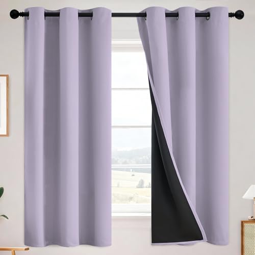 SimpleHome Lilac 100% Blackout Curtains Room Darkening Living Room 63 Inch - Curtains for Bedroom,Thermal Insulated Grommet Window Drapes,Curtains for Living Room with Black Back,38 x 63 Inch,2 Panels