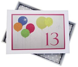 White Cotton Cards 13th Birthday, Mini Photo Album, Neon Glitter Balloons