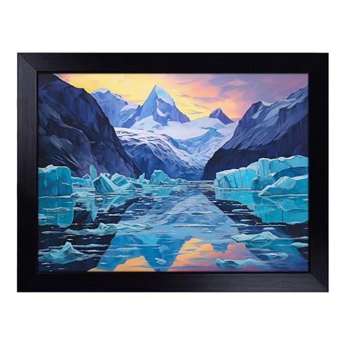 Lap Tray with Bean Bag Cushion, Glacier Impressionism - Handmade in the UK, Raised Wooden Edge, Padded Cushion, Heat-Resistant Wipe-Clean Surface, for Meals, Laptops and Crafts