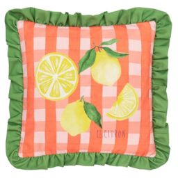 furn. Gingham Citron Polyester Filled Cushion – Colourful Check Ruffle Trim Decorative Pillow (Multicolour – 43x43cm)