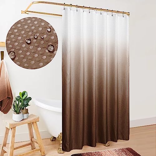 Mrs.Naturall Brown Shower Curtain for Men with Hooks Waffle Weave Waterproof Western Ombre Fabric Texture Beautiful Shower Curtains for Bathroom Cabin Bathroom Espresso Chocolate 72