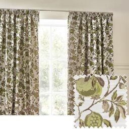 "furn. Wylder Tropics Pomegranate Floral Jacquard Pencil Pleat Curtains - 2 Panels - Width x Drop - 229 x 229cm (90 x (0"") - Green"