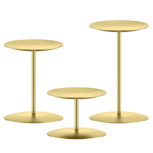 "smtyle Gold Metal Christmas Candle Holders Set of 3 Centerpiece with Iron-3.5"" Diameter Ideal for Pillar LED Candles Table Decor"