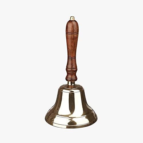 ACL Bar Accessories – Wooden Handle Bar Bell - Nautical Decorations – Unique Brass Bell with Crisp Loud Sounds - Ideal for Reception, Pubs and Christmas decorations (Small)