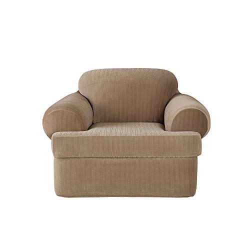 Sure Fit Stretch Pinstripe 2-Piece - Chair Slipcover - Taupe (SF37184)