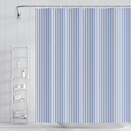 Umpoo Abstract Stripes Fabric Bathroom Shower Curtain Sky Blue Lines Modern Minimalist Shower Curtain with Hooks Polyester Waterproof Artistic Decor, 60x72 Inch