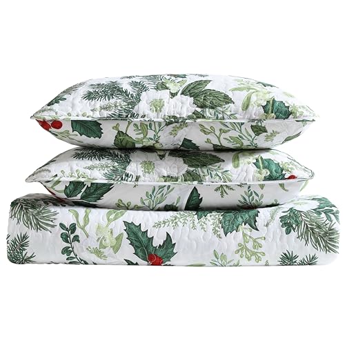Beatrice Home Fashions Bedding Set, Polyester, Green, White, Red, Full/Queen