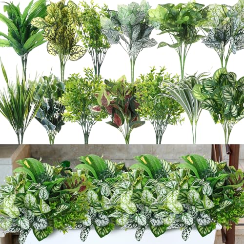 Cindeer 24 Pcs Artificial Flowers Plants for Outdoors, UV Resistant Artificial Fake Plants Plastic Faux Greenery Outdoor Indoor for Decors Wedding