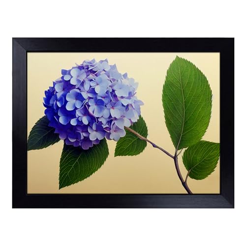 Lap Tray with Bean Bag Cushion, Hydrangea Flowers Art - Handmade in the UK, Raised Wooden Edge, Padded Cushion, Heat-Resistant Wipe-Clean Surface, for Meals, Laptops and Crafts