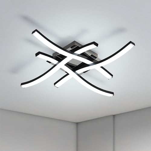 Goeco Black Ceiling Light, 24W Modern LED Ceiling Lamps with 4 Curved Lamp Tubes 6500K Cold White Light, Creative Ceiling Light for Bedroom, Living Room, Kitchen, Black Frame, Chrome Base 46x46 CM