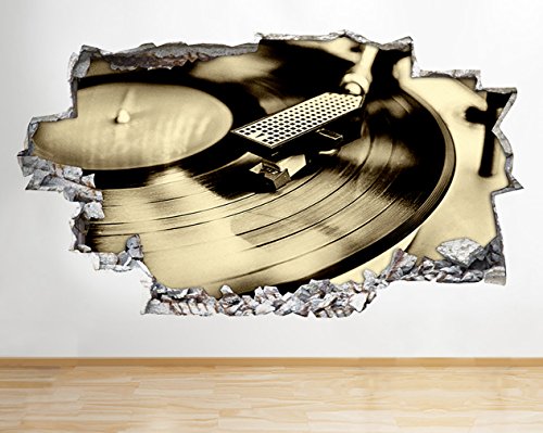 R296 Music Record Turn Table Song Smashed Wall Decal 3D Art Stickers Vinyl RoomKids Bedroom Baby Nursery Cool Livingroom Hall Boys Girls