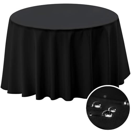 BYDOLL Table Cloth 70 Inch Round Tablecloth Fits Max60 Inch Diameter Table Top,Black Polyester Washable Wrinkle-Free Spillproof Tablecloth for Party Patio Cover