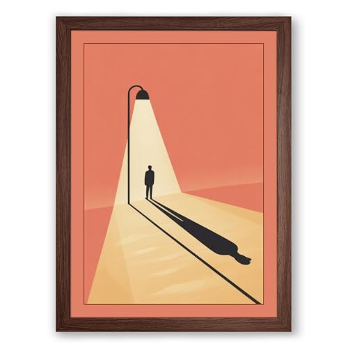 Figure Under Lamplight Modern Framed Wall Art Print A3 (42×29.7cm) Walnut, Wall Decor for Living Room, Bedroom, Office & Home, Ready to Hang, Art Gift