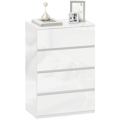 HOMCOM Chest of Drawers 4 Drawers for Bedroom Living Room High Gloss White