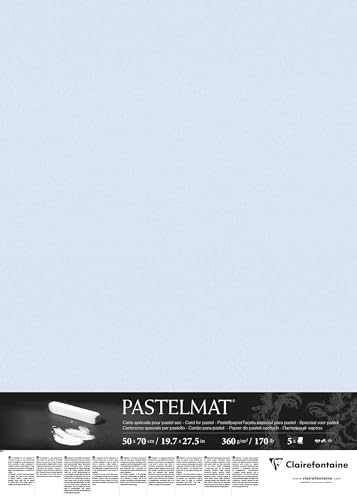 Clairefontaine - Ref 96164C - Pastelmat Card Sheets (Pack of 5 Sheets) - 360gsm Card - 50 x 70cm - Light Blue Colour - Specially Formulated For Use With Pastels