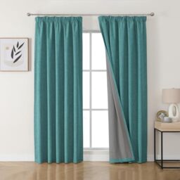 Joydeco 100% Blackout Curtains, Linen Curtains with Ruffle Tape, Set of 2, H 245 x W 140 cm, Green, Thermal Curtain, Cold Protection, Opaque, Sound Protection, Ideal for Living Room, Matches Rail