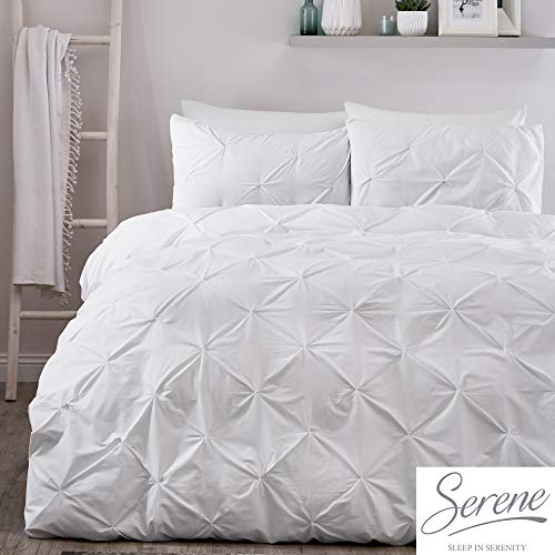 Serene Lara Ruched Easy Care Duvet Cover Set, White, Super King