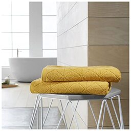 GC GAVENO CAVAILIA Luxury 2 Piece Bath Towels Set, Quick dry Highly Absorbent Ring Spun Cotton Bath Sheet Sets, Geo Towel, Ochre