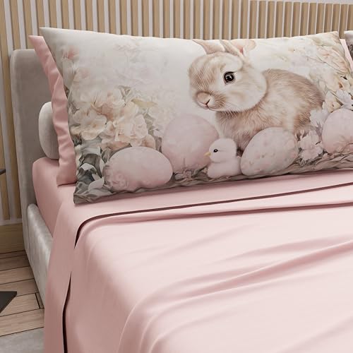 PETTI Artigiani Italiani - Easter Cotton Sheets with Pillowcases in Digital Print, Double Bedsheets, Easter Double Bed Set, 26 Powder, Made in Italy