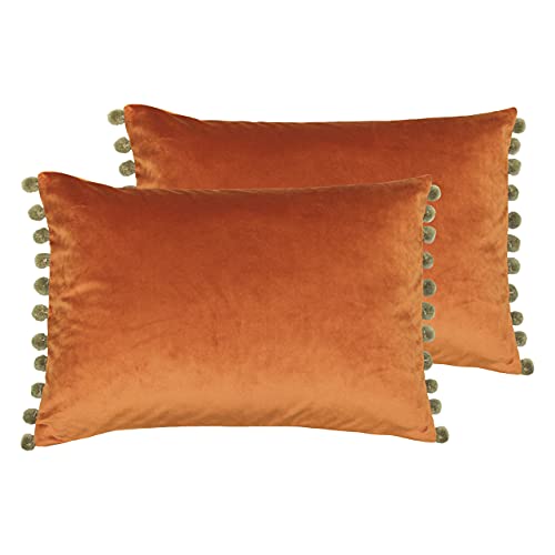 Paoletti Fiesta Feather Filled Cushions (Twin Pack), Polyester, Rust/Khaki