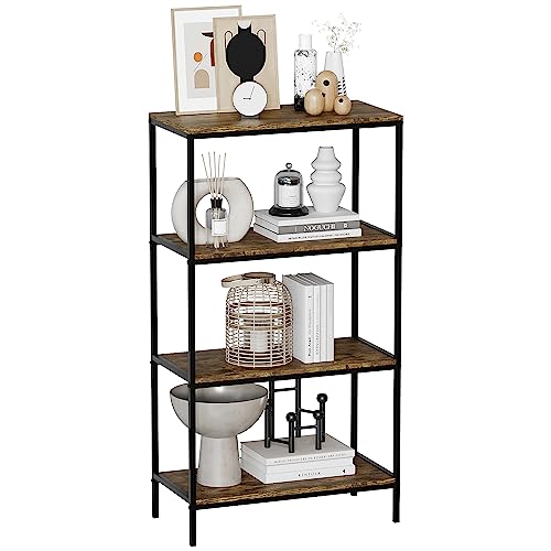 Vida Designs Brooklyn Bookcase Wooden Shelving Shelf Storage Display Shelves Unit Industrial Rustic Furniture (Dark Wood, 4 Tier)