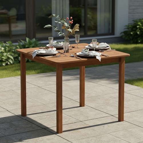 Furinno TIOMAN Patio Table, Bermuda Square Outdoor Side Table, Coffee Table in Teak Oil, for Patio, Garden, Porch, Light Wood