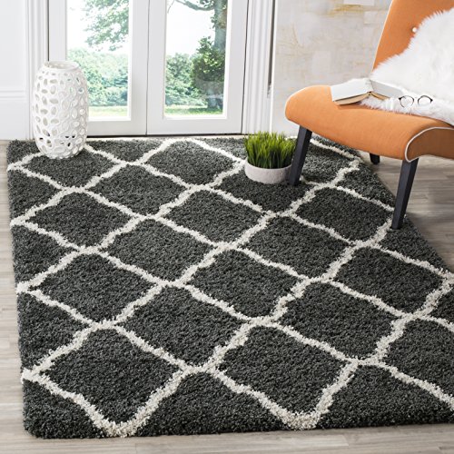Safavieh Shaggy Indoor Woven Rectangle Area Rug, Hudson Shag Collection, SGH283, in Dark Grey / Ivory, 91 X 152 cm for Living Room, Bedroom or Any Indoor Space