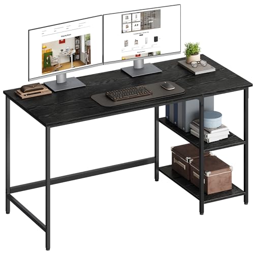 VASAGLE Computer Desk, Office Desk, 140 x 60 x 76 cm, Industrial Style, for Study, Bedroom, Living Room, Ebony Black LWD055B02