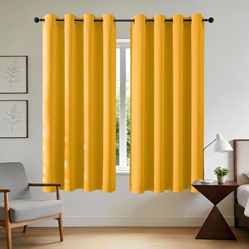 Joydeco Opaque Curtains with Eyelets, Set of 2, Blackout Curtain, Thermal Curtain, Heat Protection, Eyelet Curtain for Bedroom, Living Room (2 x H 137 x W 117, Lemon)