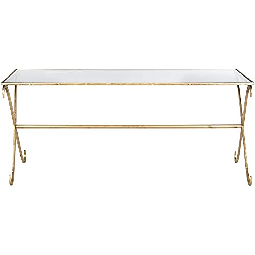 SAFAVIEH Glam Accent Table with Iron Legs, in Gold and Clear, 51 X 109 X 46.35