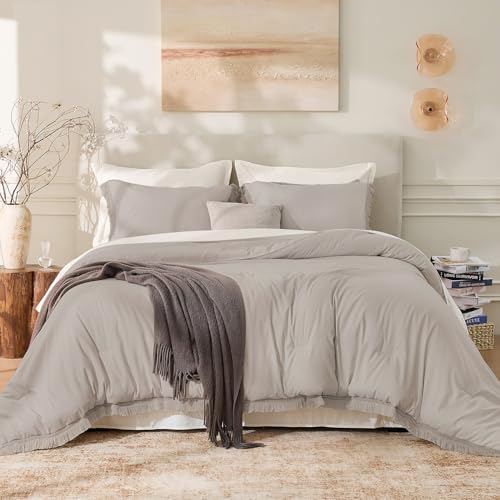 Andency Comforter California King Heather Grey, 3 Pieces Boho Bedding - Lightweight Comforter Sets, All Season Tassel Bed Set (1 Comforter 104x96 & 2 Pillowcases)