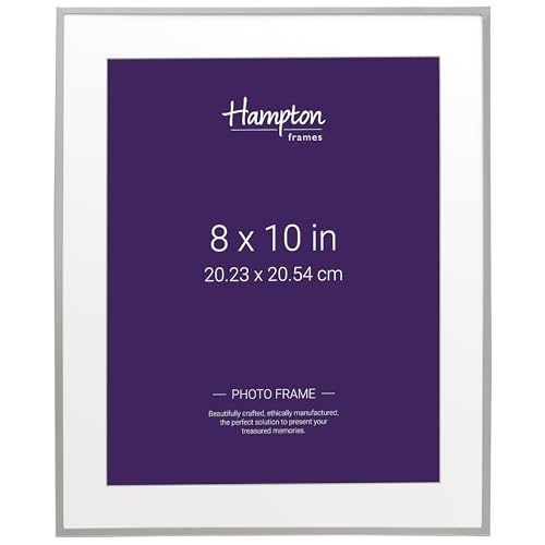 Hampton Frames - MAYFAIR Silver Plate Photo Picture Frame BSN13880 - 8x10in (20x25cm), Bevel Cut Mount, Glass Aperture - Freestanding or Wall Mount - Classic Silver Photo Display