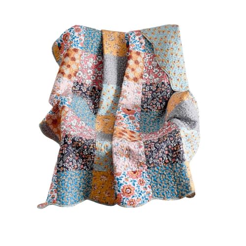 Greenland Home Fashions Throw Blanket, Face Microfiber Back 60% 40% Polyester Cotton-Rich Fill, Calico Patches, 50 x 60 inches