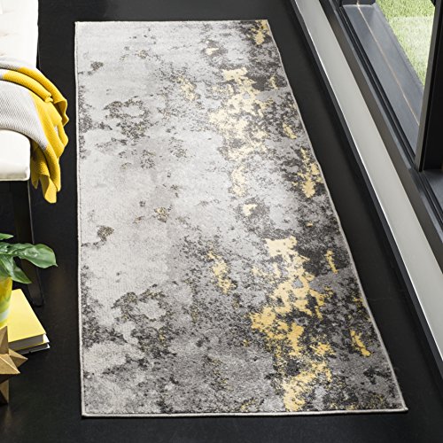 Safavieh Abstract Rug for Living Room, Dining Room, Bedroom - Adirondack Collection, Short Pile, in Grey and Yellow, 80 X 180 cm
