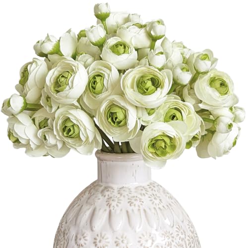 Letjolt Ranunculus Artificial Flower Green, 18 Pcs - Silk Flowers, Wedding Bouquet, Engagement Centerpieces, Bridal Shower Decorations