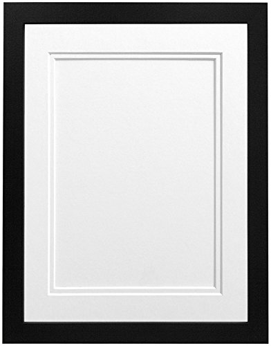 "FRAMES BY POST H7 Black Picture Photo Frame With White Double Mount 20""x16"" for Pic Size 16""x12"" (Plastic Glass)"