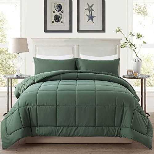 "DOWNCOOL King Size Comforter Set -All Season Bedding Comforters Sets with 2 Pillow Cases -3 Pieces Bed Set Down Alternative King Bedding Set -Sage Green King Comforter Set(102""x90"")"