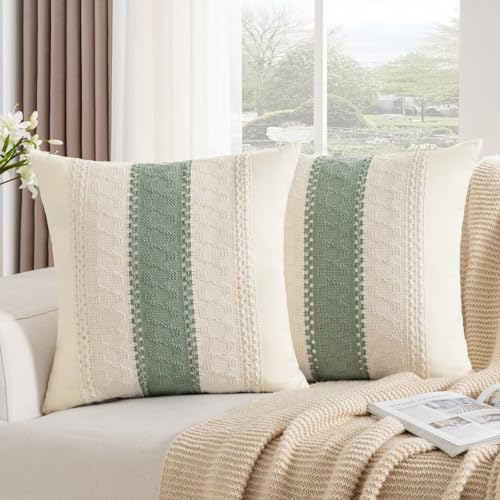 Amazon Farmhouse Style Pillow Covers Sage Green Boho Cotton Couch