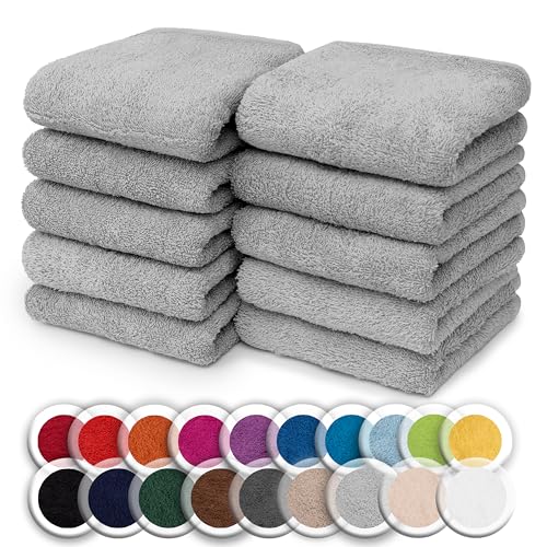 NatureMark Set of 10 Washcloths Made of 100% Cotton - Soft and Absorbent Face and Hand Towels - Practical for Bathroom and Kitchen - 30 x 30 cm, Silver Grey