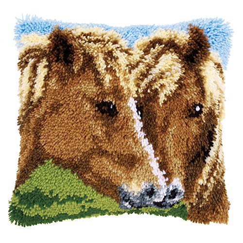 Vervaco Latch Hook Cushion: Horses, Polyester Cotton, Assorted, 40 x 23 x 20 cm