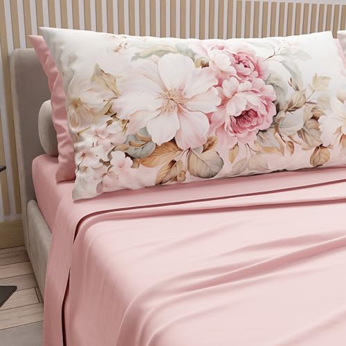 PETTI Artigiani Italiani - Cotton Sheets with Pillowcases in Digital Print, Double Bed Sheet, Complete Bed Set, Provence Powder, 100% Made in Italy