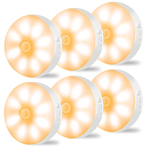 Motion Sensor Lights Indoor Rechargeable Wireless Wall Light LED Stair Night Lights Lamps with Auto/On/Off for Stairs Living Room Bathroom Corridors Closet Kitchen Under Cabinets (6000K, 6 Pack )