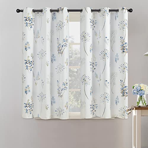 XTMYI Country Rustic Curtains for Kitchen,Retro Vintage Floral Short Bathroom Window Curtain Set,45 Inch Length,Navy Blue and Brown