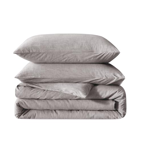 BFS HOME Linen Duvet Cover King Size - Soft Breathable Cotton Linen Blend, 3-Pieces Bedding Set with 2 Pillowcases, Stonewashed Texture, Grayish Purple, All-Season Comfort